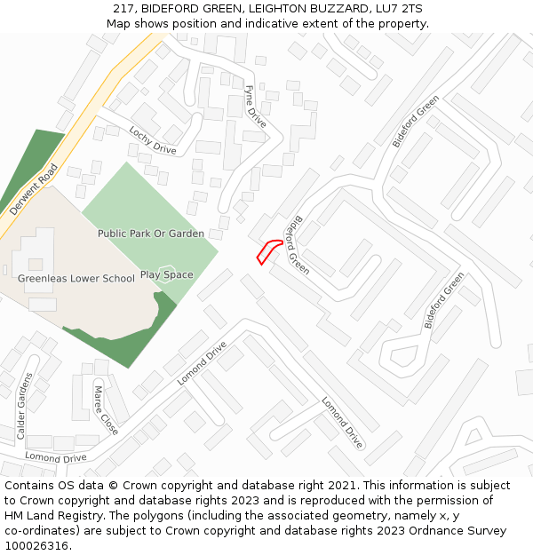 217, BIDEFORD GREEN, LEIGHTON BUZZARD, LU7 2TS: Location map and indicative extent of plot