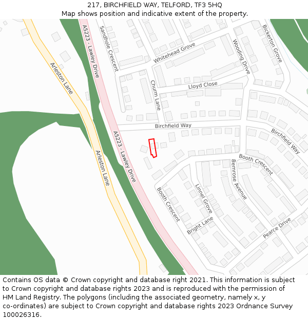 217, BIRCHFIELD WAY, TELFORD, TF3 5HQ: Location map and indicative extent of plot