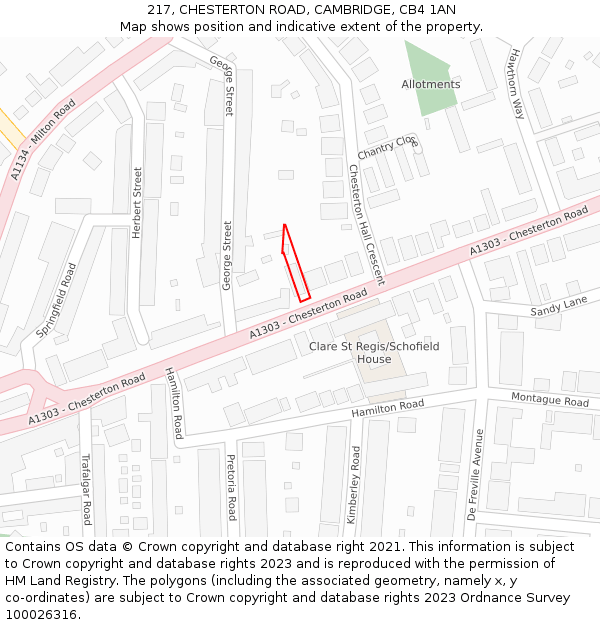 217, CHESTERTON ROAD, CAMBRIDGE, CB4 1AN: Location map and indicative extent of plot