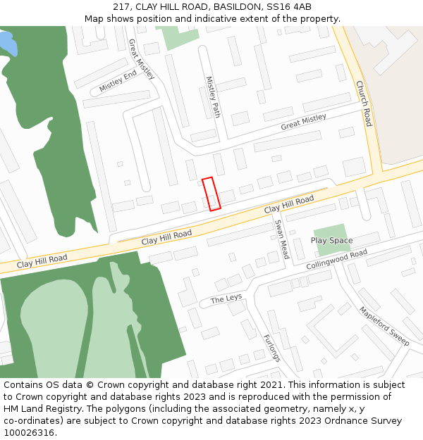 217, CLAY HILL ROAD, BASILDON, SS16 4AB: Location map and indicative extent of plot