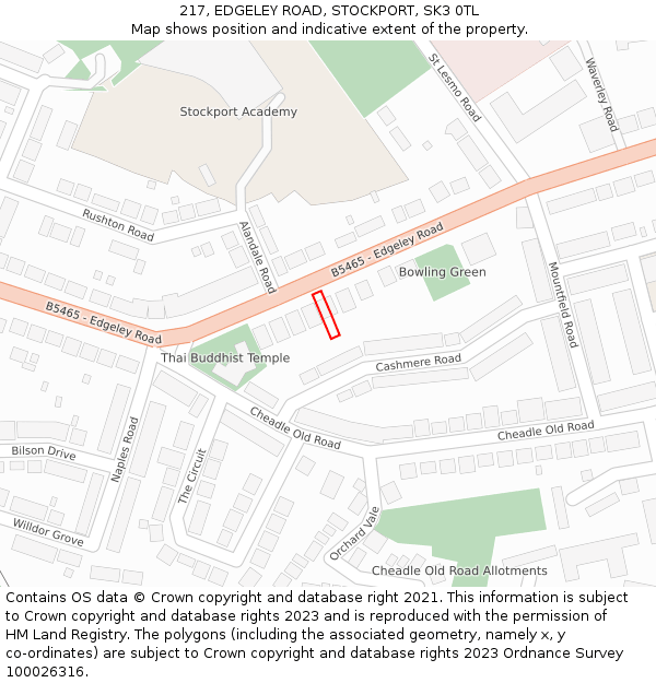 217, EDGELEY ROAD, STOCKPORT, SK3 0TL: Location map and indicative extent of plot