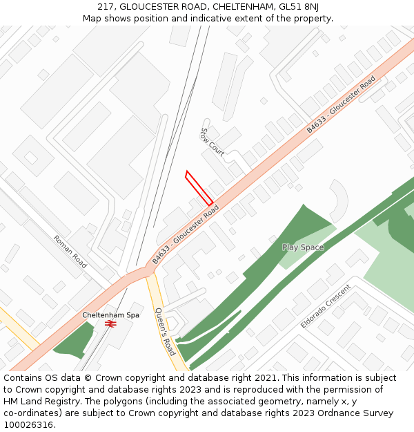 217, GLOUCESTER ROAD, CHELTENHAM, GL51 8NJ: Location map and indicative extent of plot