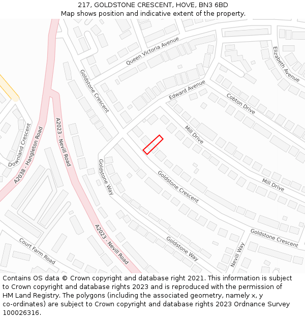 217, GOLDSTONE CRESCENT, HOVE, BN3 6BD: Location map and indicative extent of plot