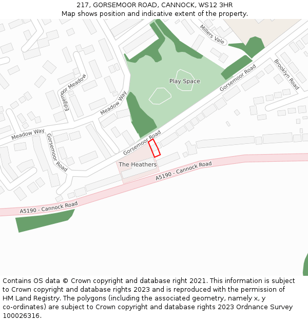 217, GORSEMOOR ROAD, CANNOCK, WS12 3HR: Location map and indicative extent of plot