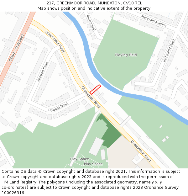 217, GREENMOOR ROAD, NUNEATON, CV10 7EL: Location map and indicative extent of plot