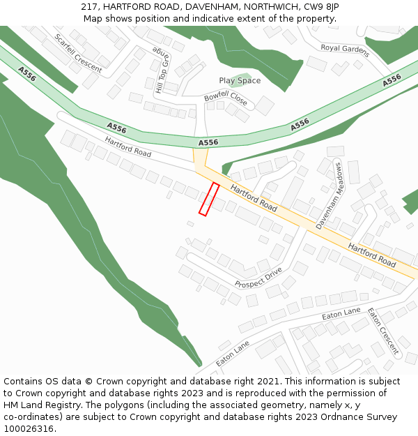 217, HARTFORD ROAD, DAVENHAM, NORTHWICH, CW9 8JP: Location map and indicative extent of plot