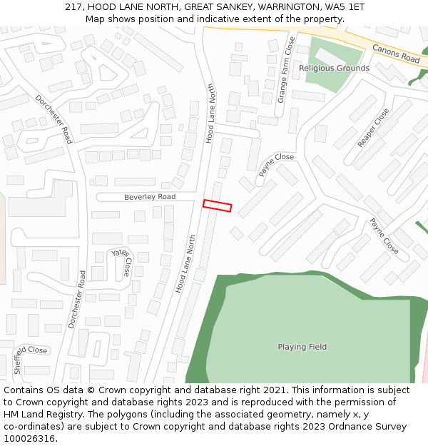 217, HOOD LANE NORTH, GREAT SANKEY, WARRINGTON, WA5 1ET: Location map and indicative extent of plot