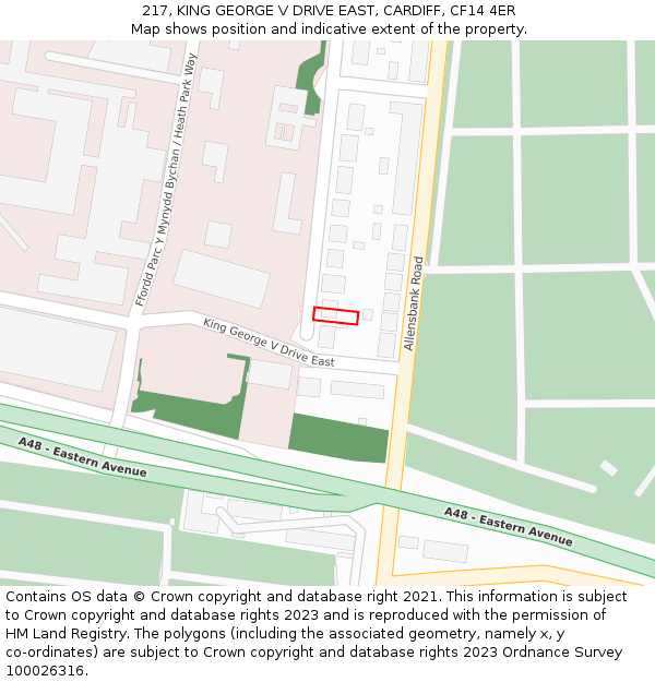 217, KING GEORGE V DRIVE EAST, CARDIFF, CF14 4ER: Location map and indicative extent of plot