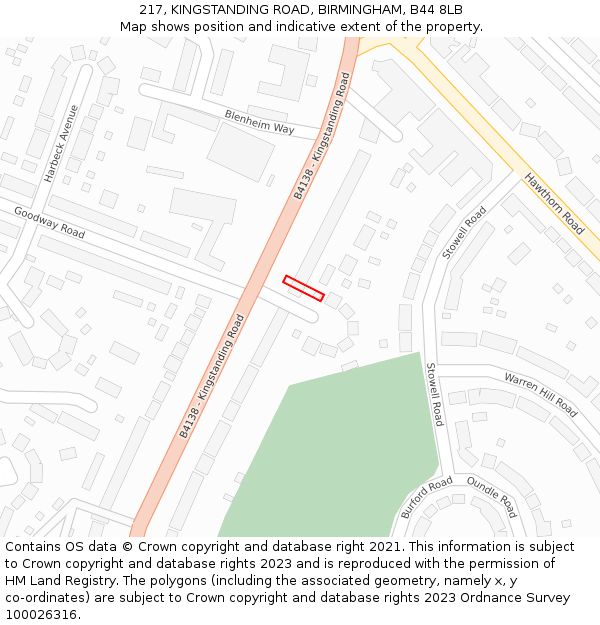 217, KINGSTANDING ROAD, BIRMINGHAM, B44 8LB: Location map and indicative extent of plot