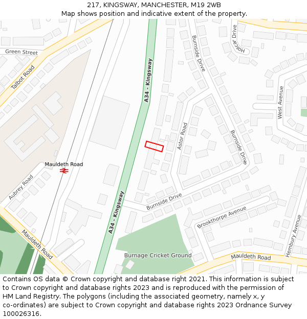 217, KINGSWAY, MANCHESTER, M19 2WB: Location map and indicative extent of plot