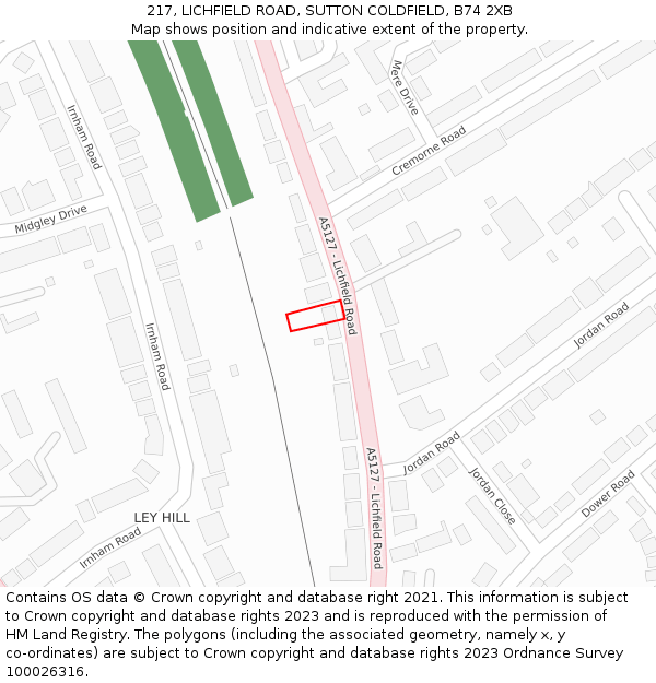 217, LICHFIELD ROAD, SUTTON COLDFIELD, B74 2XB: Location map and indicative extent of plot