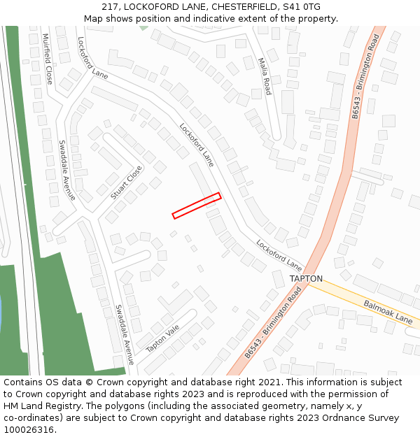 217, LOCKOFORD LANE, CHESTERFIELD, S41 0TG: Location map and indicative extent of plot