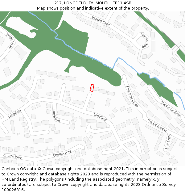 217, LONGFIELD, FALMOUTH, TR11 4SR: Location map and indicative extent of plot