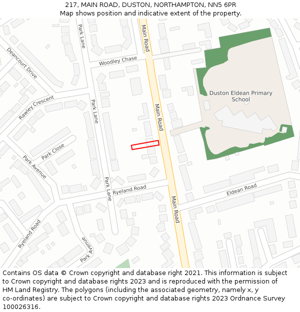 217, MAIN ROAD, DUSTON, NORTHAMPTON, NN5 6PR: Location map and indicative extent of plot