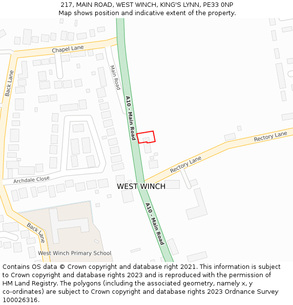 217, MAIN ROAD, WEST WINCH, KING'S LYNN, PE33 0NP: Location map and indicative extent of plot