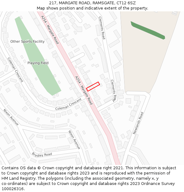 217, MARGATE ROAD, RAMSGATE, CT12 6SZ: Location map and indicative extent of plot