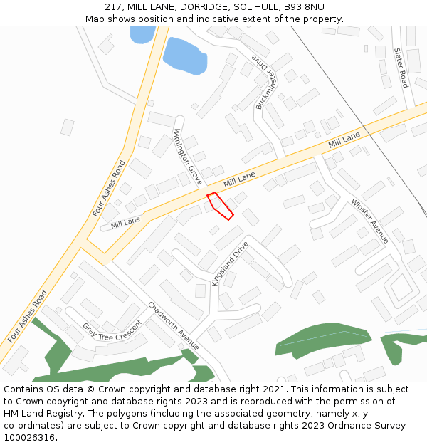 217, MILL LANE, DORRIDGE, SOLIHULL, B93 8NU: Location map and indicative extent of plot