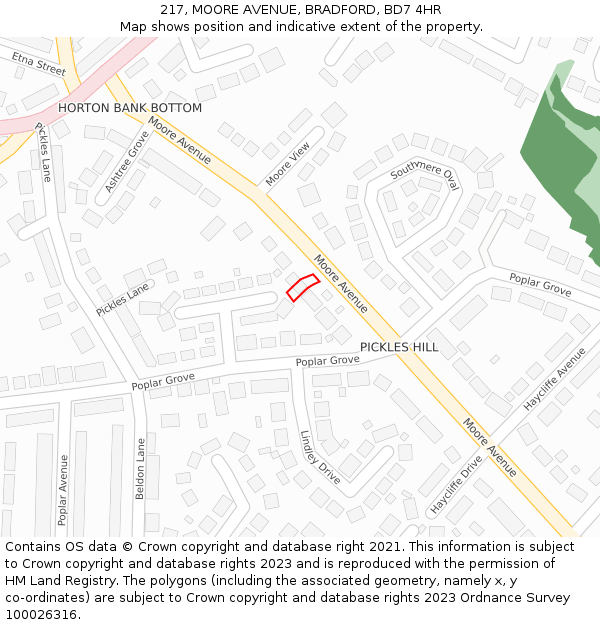 217, MOORE AVENUE, BRADFORD, BD7 4HR: Location map and indicative extent of plot