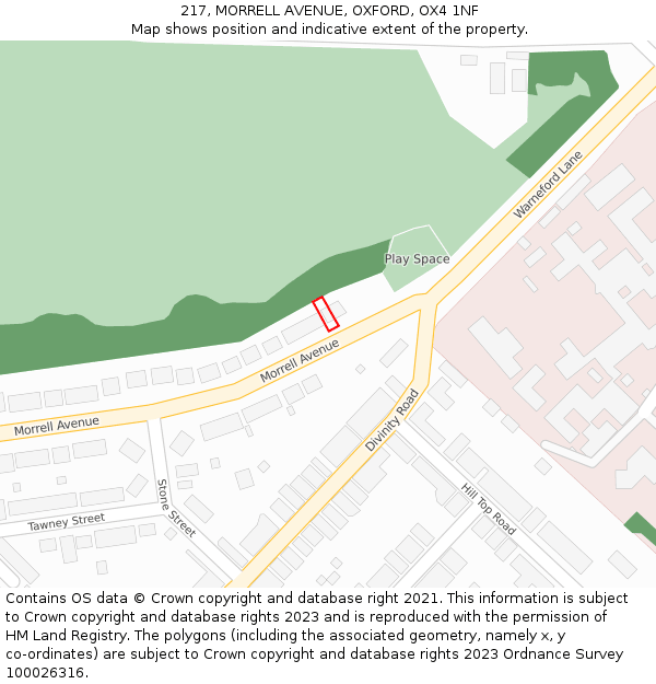 217, MORRELL AVENUE, OXFORD, OX4 1NF: Location map and indicative extent of plot