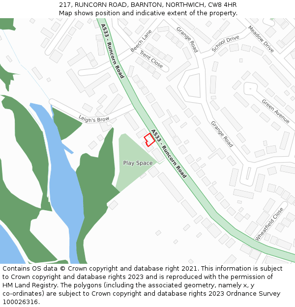 217, RUNCORN ROAD, BARNTON, NORTHWICH, CW8 4HR: Location map and indicative extent of plot