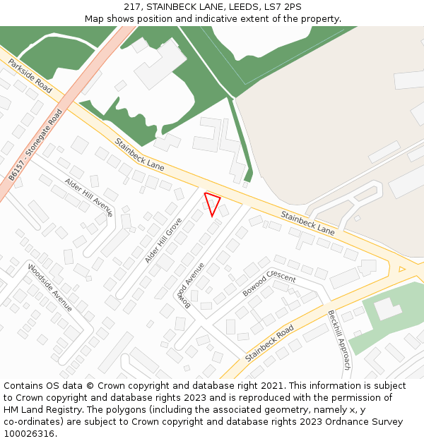 217, STAINBECK LANE, LEEDS, LS7 2PS: Location map and indicative extent of plot