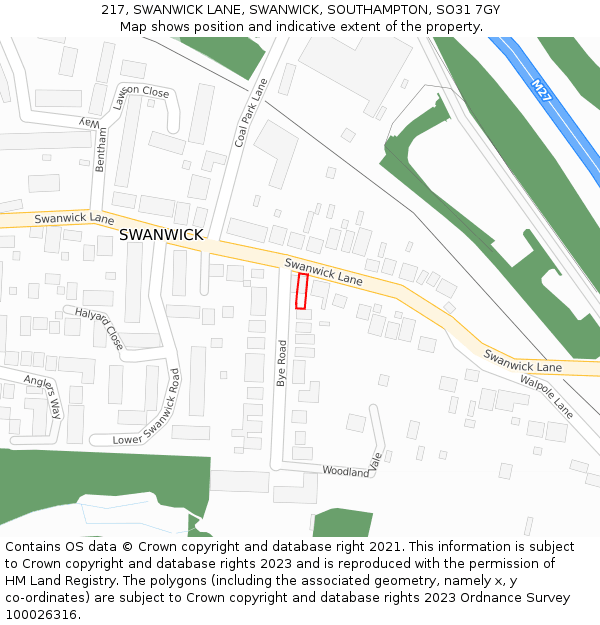 217, SWANWICK LANE, SWANWICK, SOUTHAMPTON, SO31 7GY: Location map and indicative extent of plot