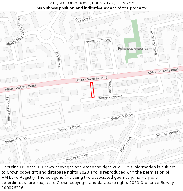 217, VICTORIA ROAD, PRESTATYN, LL19 7SY: Location map and indicative extent of plot