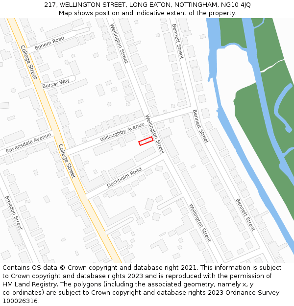 217, WELLINGTON STREET, LONG EATON, NOTTINGHAM, NG10 4JQ: Location map and indicative extent of plot