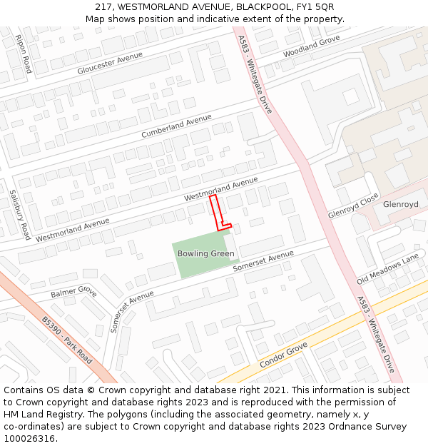 217, WESTMORLAND AVENUE, BLACKPOOL, FY1 5QR: Location map and indicative extent of plot