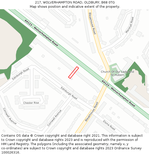 217, WOLVERHAMPTON ROAD, OLDBURY, B68 0TG: Location map and indicative extent of plot