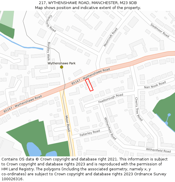 217, WYTHENSHAWE ROAD, MANCHESTER, M23 9DB: Location map and indicative extent of plot