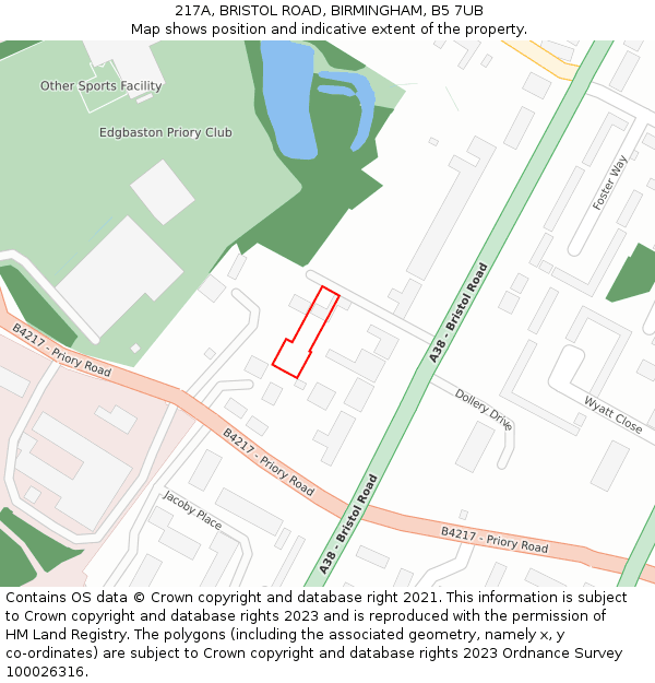 217A, BRISTOL ROAD, BIRMINGHAM, B5 7UB: Location map and indicative extent of plot