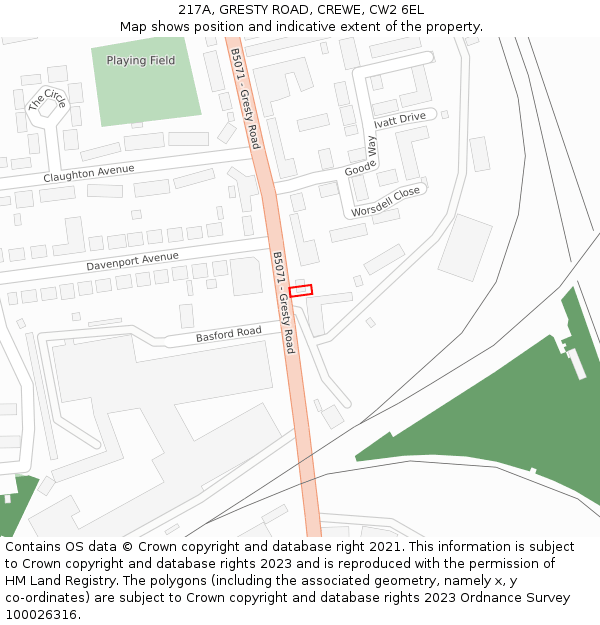 217A, GRESTY ROAD, CREWE, CW2 6EL: Location map and indicative extent of plot