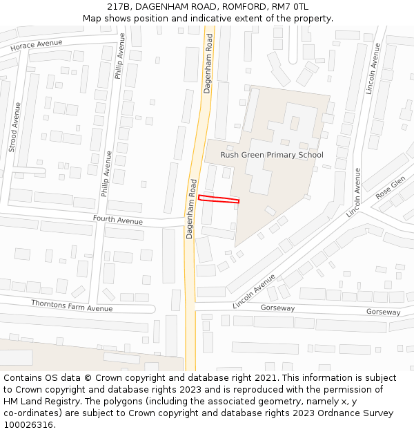 217B, DAGENHAM ROAD, ROMFORD, RM7 0TL: Location map and indicative extent of plot
