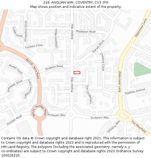 218, ANGLIAN WAY, COVENTRY, CV3 1PS: Location map and indicative extent of plot