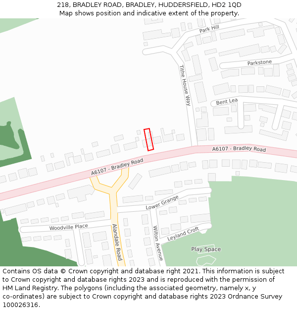 218, BRADLEY ROAD, BRADLEY, HUDDERSFIELD, HD2 1QD: Location map and indicative extent of plot