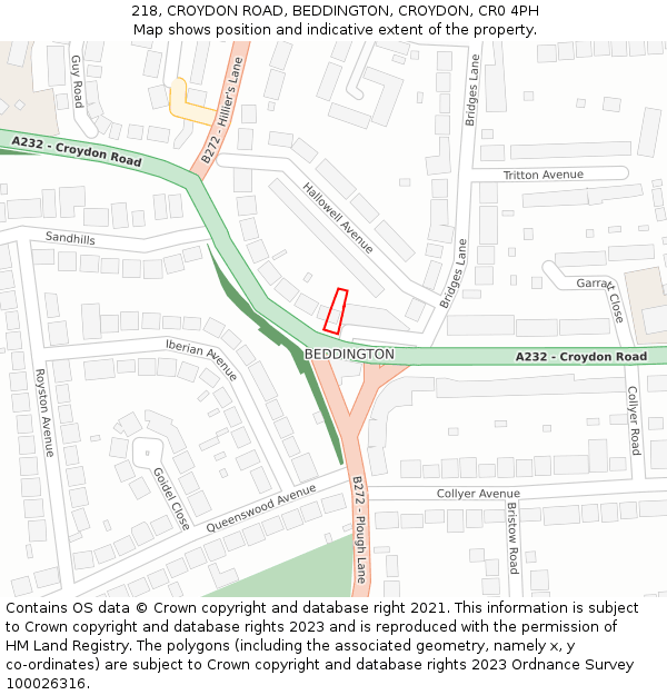 218, CROYDON ROAD, BEDDINGTON, CROYDON, CR0 4PH: Location map and indicative extent of plot