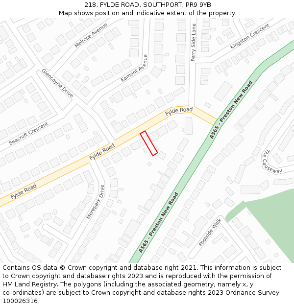 218, FYLDE ROAD, SOUTHPORT, PR9 9YB: Location map and indicative extent of plot