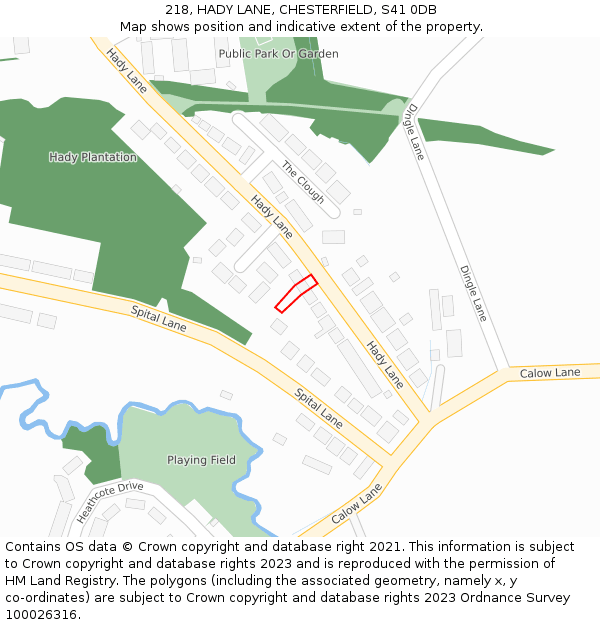 218, HADY LANE, CHESTERFIELD, S41 0DB: Location map and indicative extent of plot