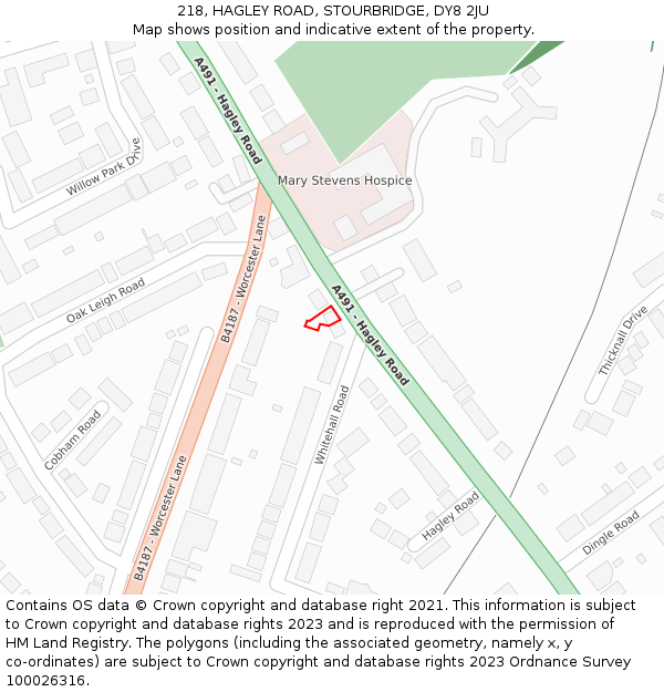 218, HAGLEY ROAD, STOURBRIDGE, DY8 2JU: Location map and indicative extent of plot