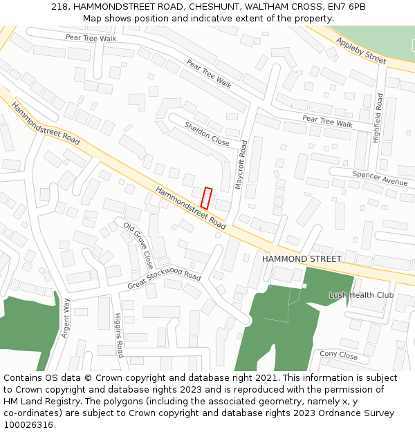 218, HAMMONDSTREET ROAD, CHESHUNT, WALTHAM CROSS, EN7 6PB: Location map and indicative extent of plot