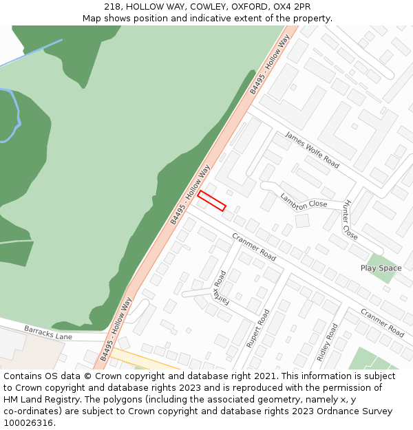 218, HOLLOW WAY, COWLEY, OXFORD, OX4 2PR: Location map and indicative extent of plot