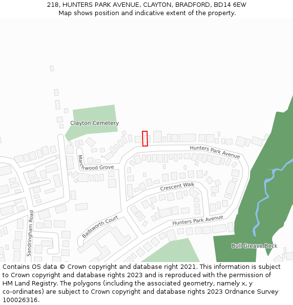 218, HUNTERS PARK AVENUE, CLAYTON, BRADFORD, BD14 6EW: Location map and indicative extent of plot