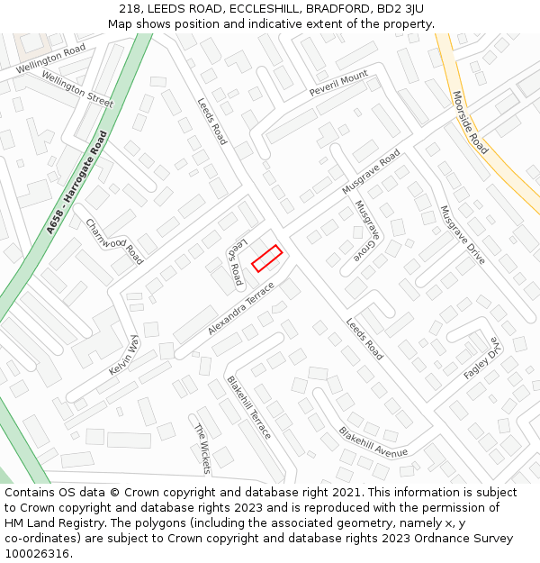 218, LEEDS ROAD, ECCLESHILL, BRADFORD, BD2 3JU: Location map and indicative extent of plot