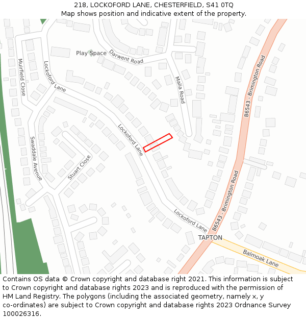 218, LOCKOFORD LANE, CHESTERFIELD, S41 0TQ: Location map and indicative extent of plot