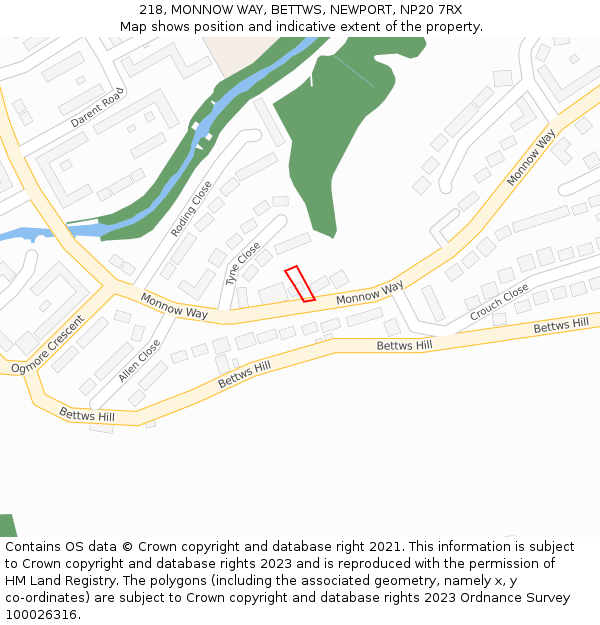 218, MONNOW WAY, BETTWS, NEWPORT, NP20 7RX: Location map and indicative extent of plot