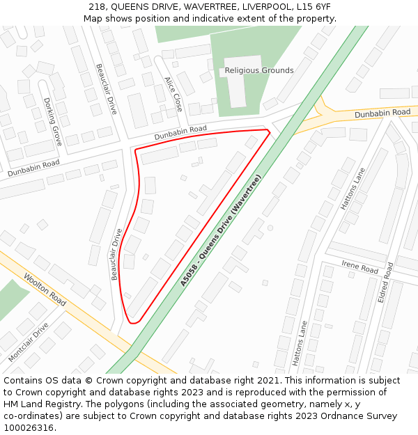 218, QUEENS DRIVE, WAVERTREE, LIVERPOOL, L15 6YF: Location map and indicative extent of plot