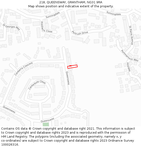 218, QUEENSWAY, GRANTHAM, NG31 9RA: Location map and indicative extent of plot