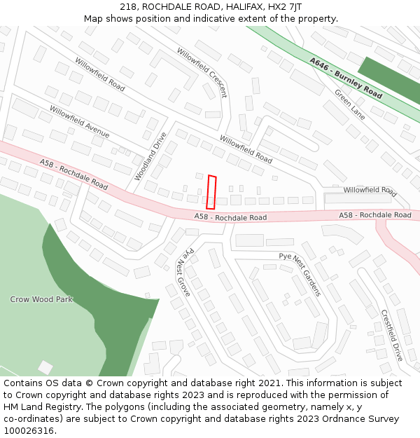 218, ROCHDALE ROAD, HALIFAX, HX2 7JT: Location map and indicative extent of plot