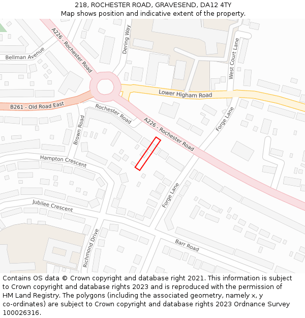 218, ROCHESTER ROAD, GRAVESEND, DA12 4TY: Location map and indicative extent of plot